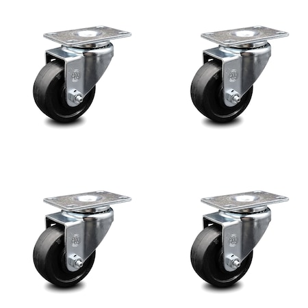 Service Caster 3 Inch Soft Rubber Wheel Swivel Top Plate Caster Set SCC-20S314-SRS-4